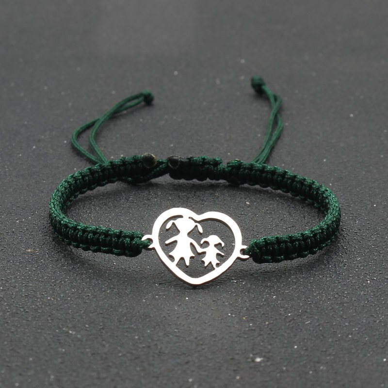 Ręcznie plecione liny bransoletka ze stali nierdzewnej w kształcie serca matka i córka uroku bransoletki dla kobiet biżuteria mankiet Pulsera: Dark green