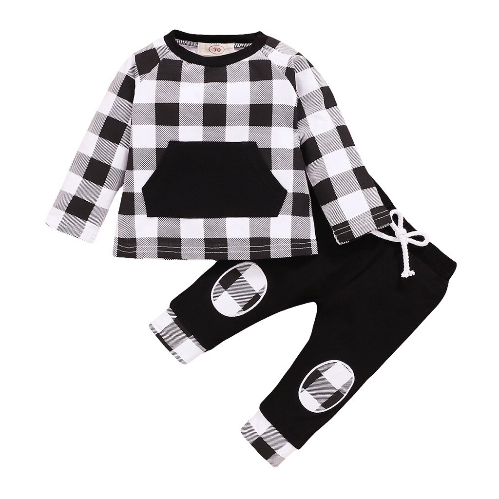 Bébé vêtements bébé vêtements ensemble enfant en bas âge bébé garçons filles à manches longues Plaid imprimer hauts + pantalons tenues vêtements pour filles Roupas: White / 2-3 Y