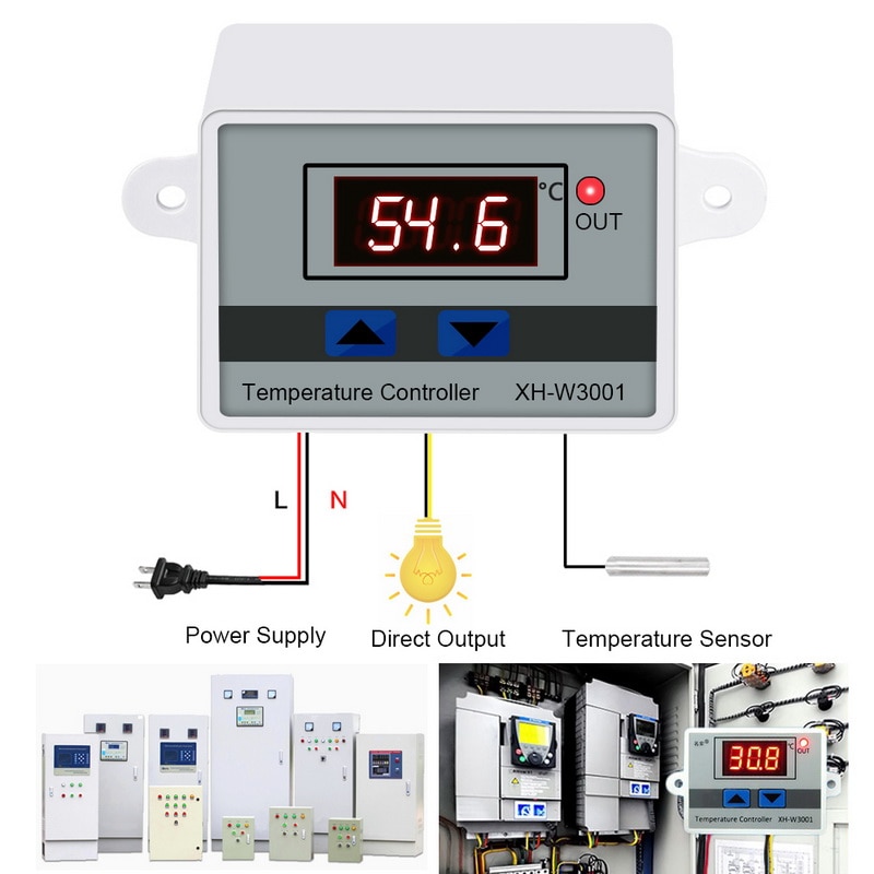 XH-W3001/W3002 10A 12V 24V 220V Digital LED Temperature Controller For Incubator Cooling Heating Switch Thermostat NTC Sensor
