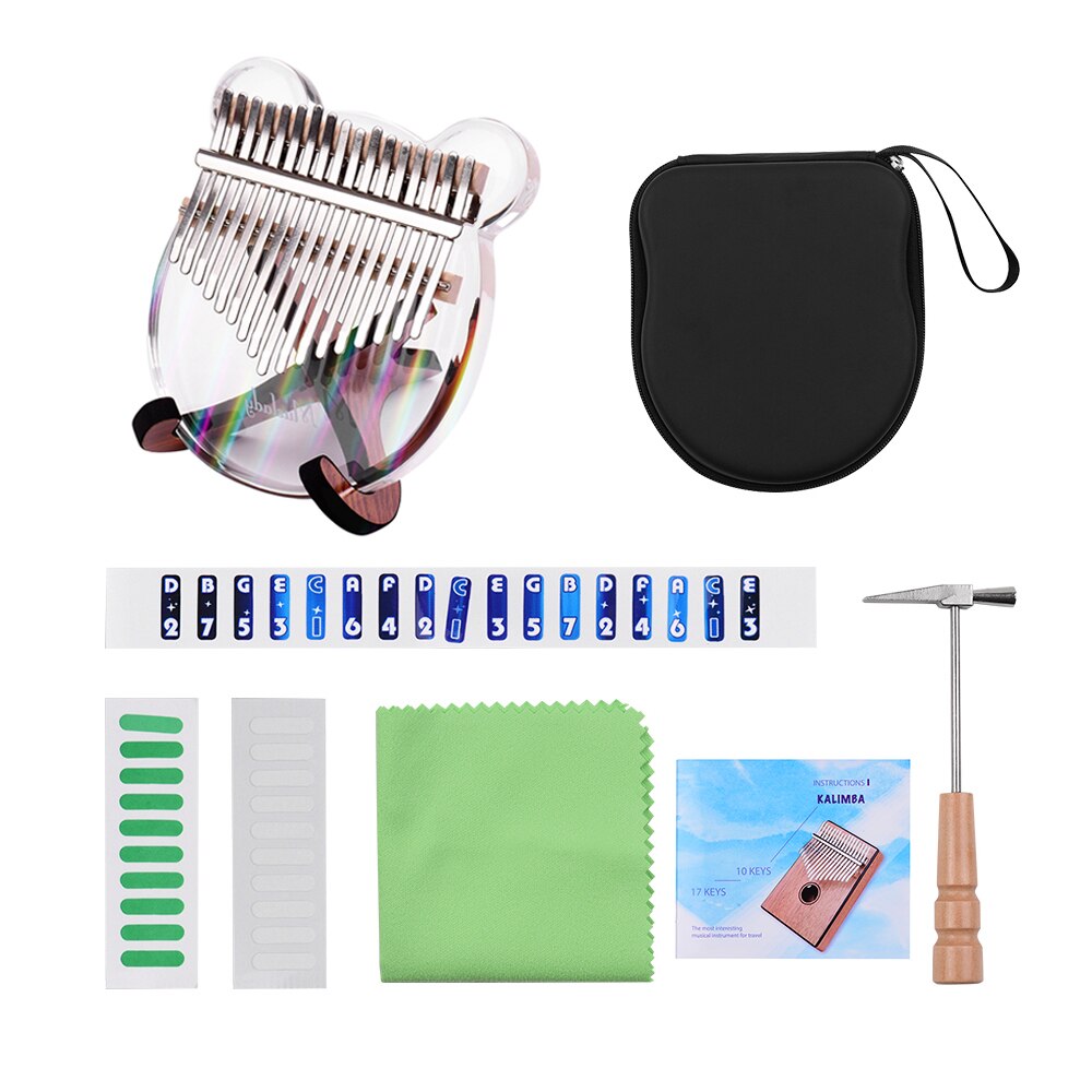 Kimi Muslady Kalimba 17 Key Acryl Transparante Thumb Piano Met Tuner Hamer Kalimba Case Vinger Piano Willekeurige: rainbow with stand