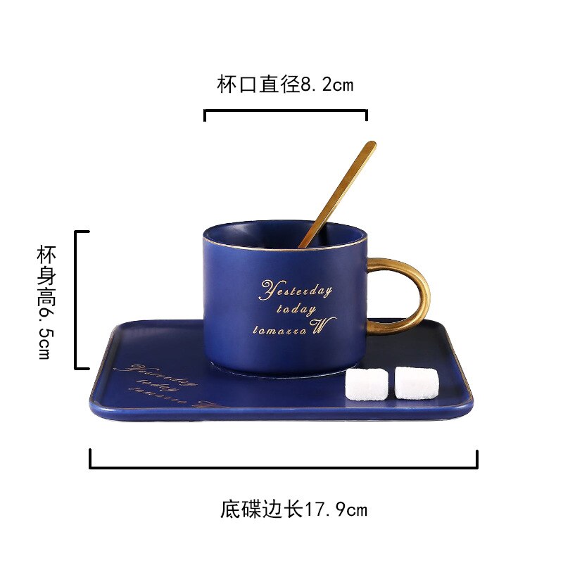 Porcelain Coffee Cup Simple Gold Rim Luxury Breakfast Arabic Coffee Set With Spoon Black Tazas Cafe Home Garden BE50CU