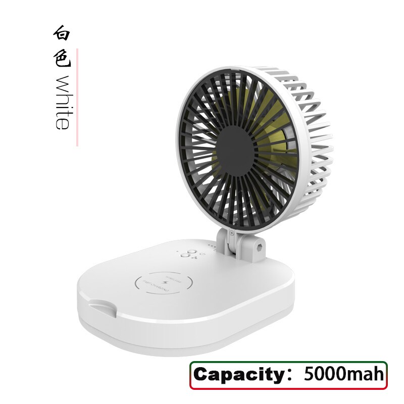 Caricatore Wireless Ventola 3-in-1 - Power Bank 10000mAh - Ventola USB Pieghevole Portatile: Bianco 5000mAh