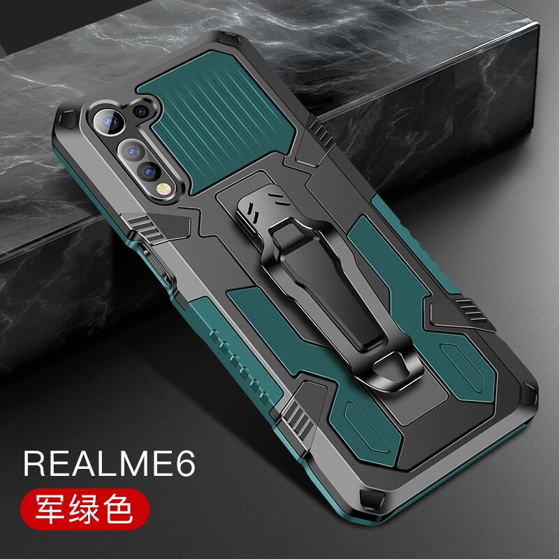 Armor Case Voor Oppo Realme 6 Shockproof Riemclip Holster Cover Voor Oppo Realme 6 6i RMX2001 Realme6 Coque Funda: For Realme 6i / Dark Green