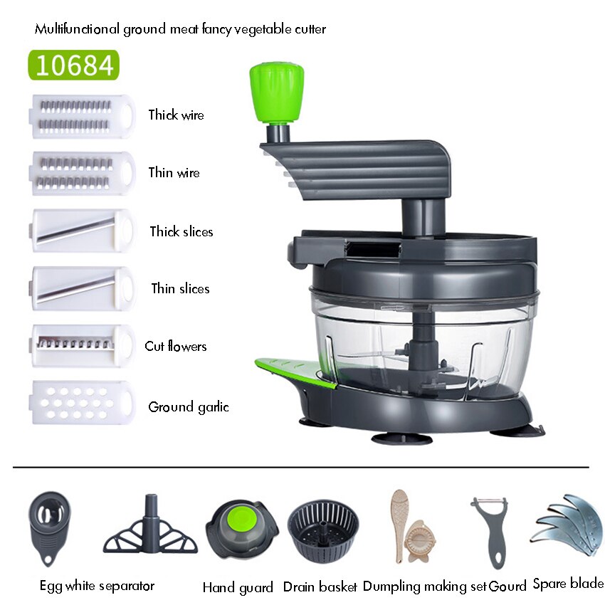 Hand Food Chopper, Vegetable Chopper Manual Food Processor, Easy To Clean Food Mincer Mixer Blender with Egg White Separator