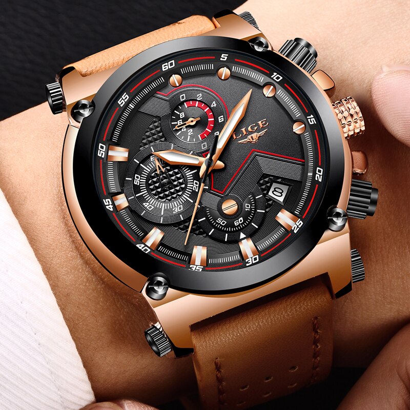 LUIK Horloges Heren Top Luxe Mode Creatieve Chronograaf Lederen Waterdichte Quartz Horloge Relogio Masculino