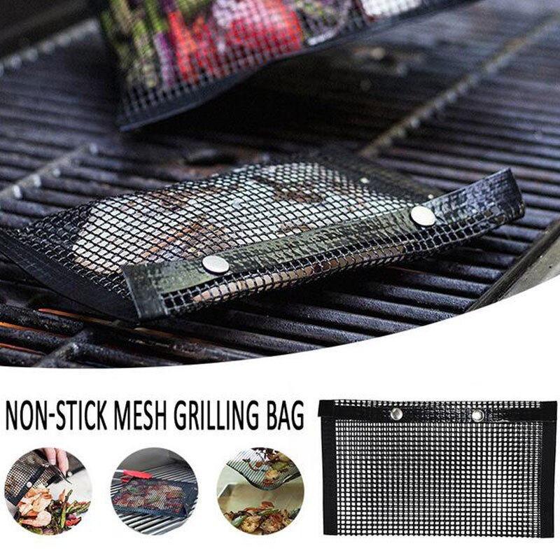 Bbq grill mesh bag gjenbrukbar non-stick grill pose bakeplate liners matter rutenett utendørs piknik verktøy bbq tilbehør
