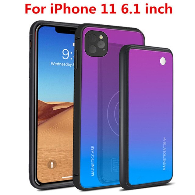 Wireless Charging Magnetic Battery Cases For iPhone 11 Pro Max Power Bank Case For iPhone 11 Pro/11 Backup Battery Charger Cover: Blue for 11