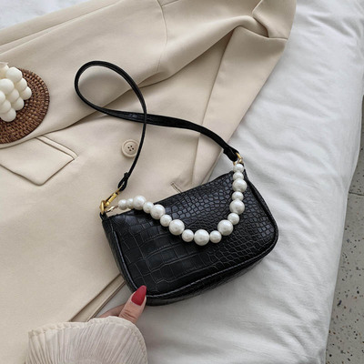 Pu-leren schoudertassen met krokodillenmotief in peervorm voor dames, zomerse crossbodytassen, reistassen voor dames: Zwart