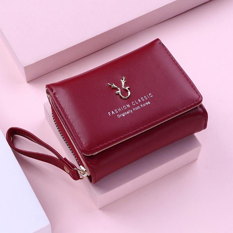 Mode Vrouwen Portemonnee Korte Vrouwen Portemonnee Portefeuilles Voor Vrouw Kaarthouder Kleine Dames Portemonnee Vrouwelijke Hasp mini Clutch: Red