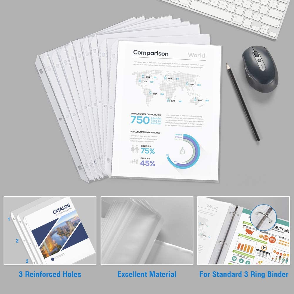20 PCS Clear Sheet Protectors Page Protectors for 3 Ring Binder Plastic Sleeve for Binders Top Loading Paper Protector Acid Free