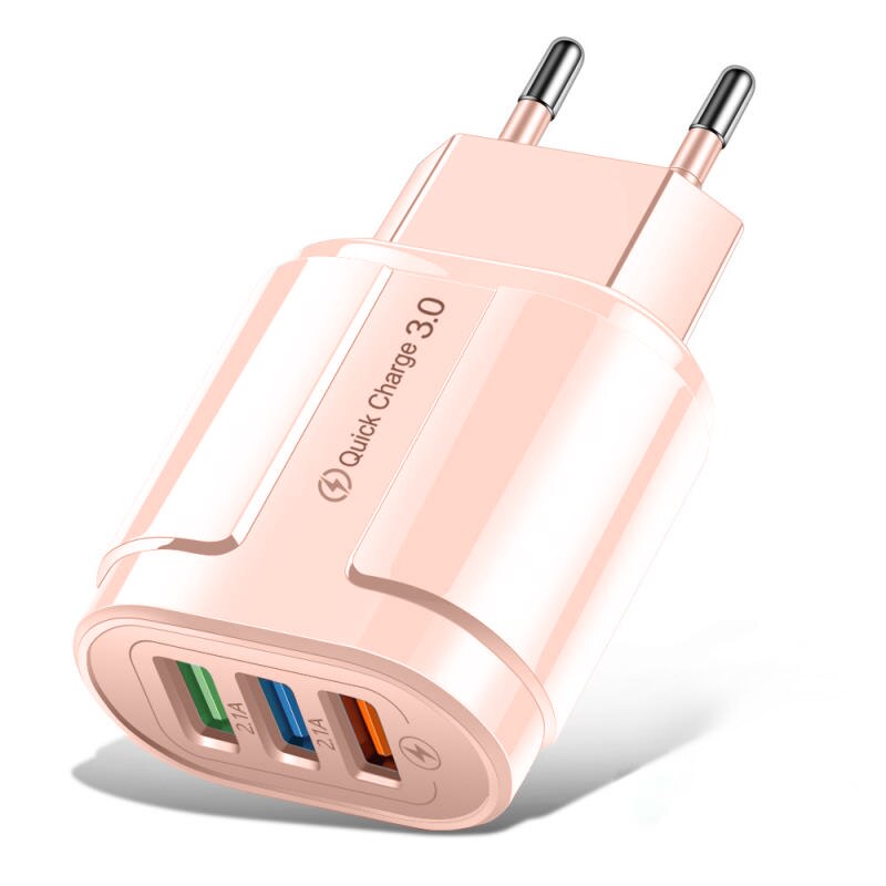 18W USB Ladegerät 3A Schnelle Ladung 18W praktisch Adapter für iPhone12 Profi Max EU/uns-stecker Zauberstab ladegerät für Xiaomi Huawei Samsung: uns Stecker(eben) / 3 USB Rosa