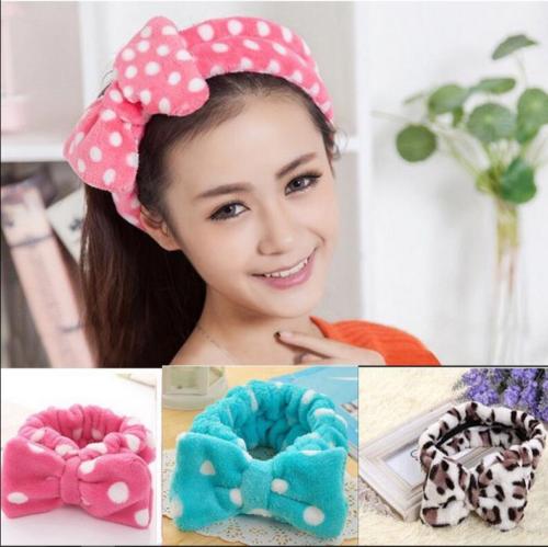 Merk schattige dames hoofdtooi met strik, knoop, stippen, gestreept, zacht, douchehoofdband, wikkelhoofddoek, badkamer, spa-make-up