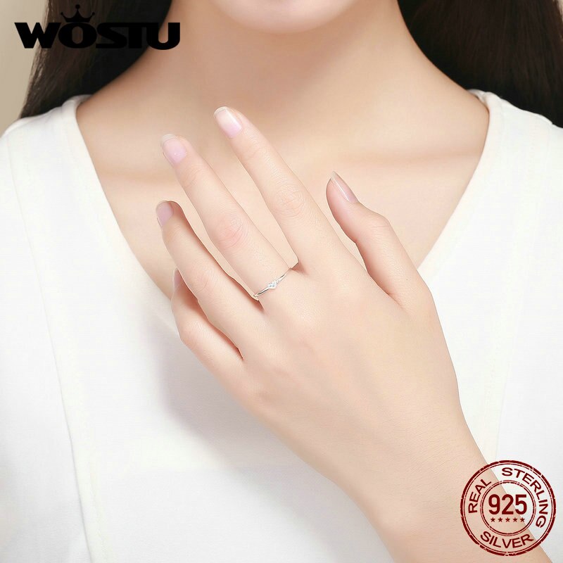 Wostu Minimalistische Stijl 925 Sterling Zilver Liefde Hart Ring Voor Vrouwen Maat Verstelbaar Huwelijksverjaardag Ringen Sieraden CQR491