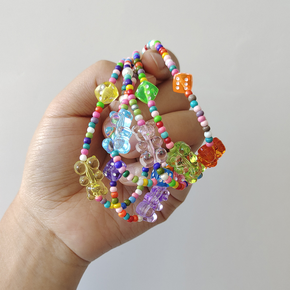 ZX-pulsera con cuentas de resina transparente para mujer, brazalete con cuentas de oso de goma, colorido, étnico, bohemio, , joyería INS