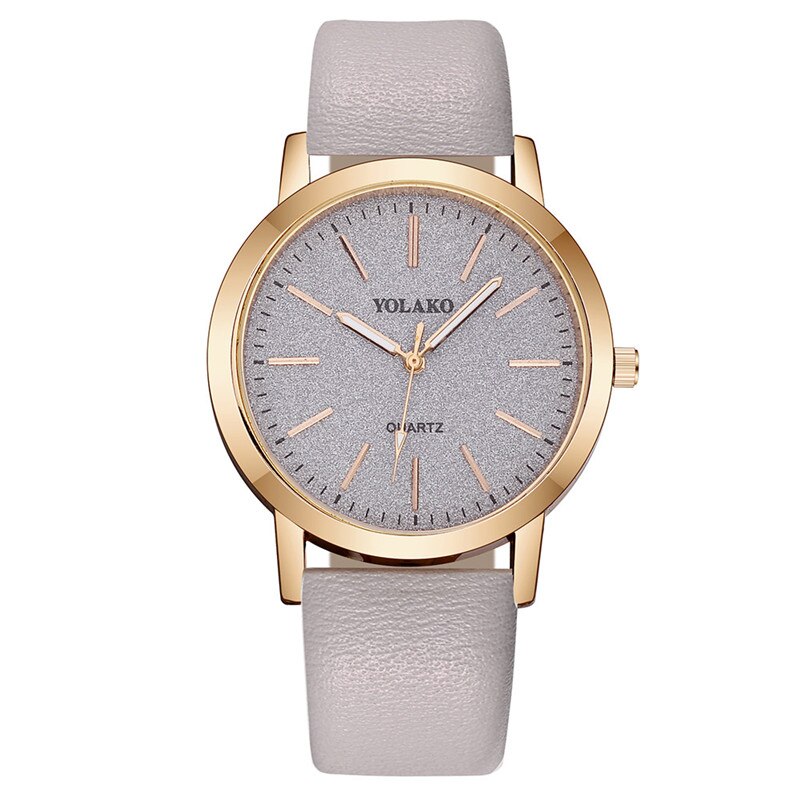 Yolako luksus dameklokker skinnbånd rundt enkel kvarts analog armbåndsur star dial casual kvinnelig klokke  xb40: Grå