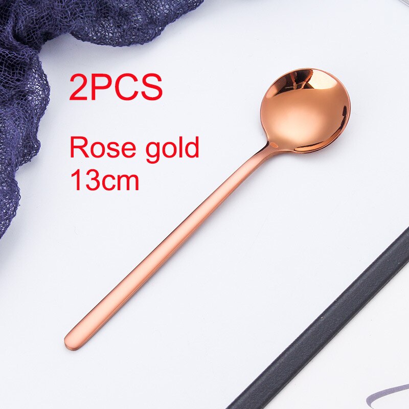 Goalone 2Pcs Soep Lepel Set 304 Roestvrij Staal Ijs Party Dessert Lepels Theelepel Goud Thee Koffie Koud Drankje kids Lepel: 2Pcs-Rose gold-13cm