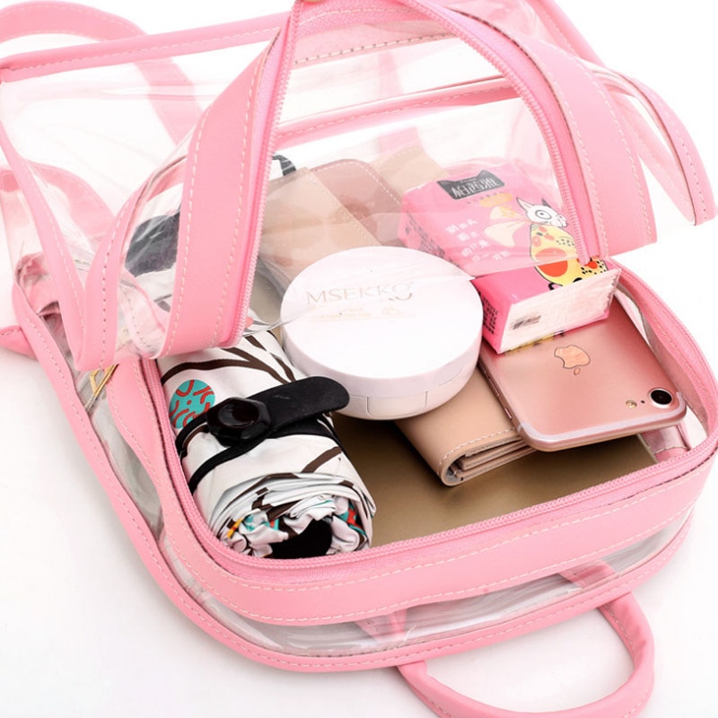 Sød klar plast se gennem gennemsigtig rygsæk kvinder pige studerende rejsetaske skoletaske skoletaske august 16
