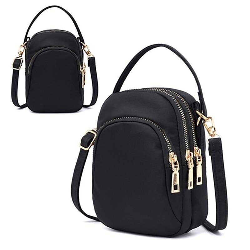 Wasserdichte Oxford-schultertasche für damen, mit kopfhöreröffnung, handytasche, lässiger geldbörse, handytasche, handtasche: Schwarz