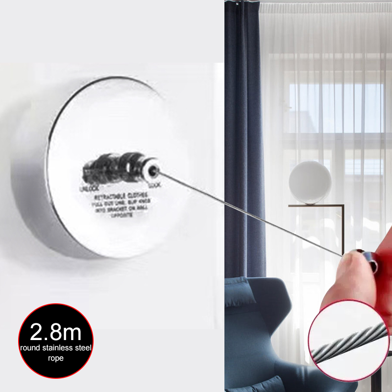Punch-free Clothes Drying Rack Rope Home Storage Stainless Steel Retractable Clotheslines Clothes Dryer Organiser Laundry Hanger: 2.8m Round Wire