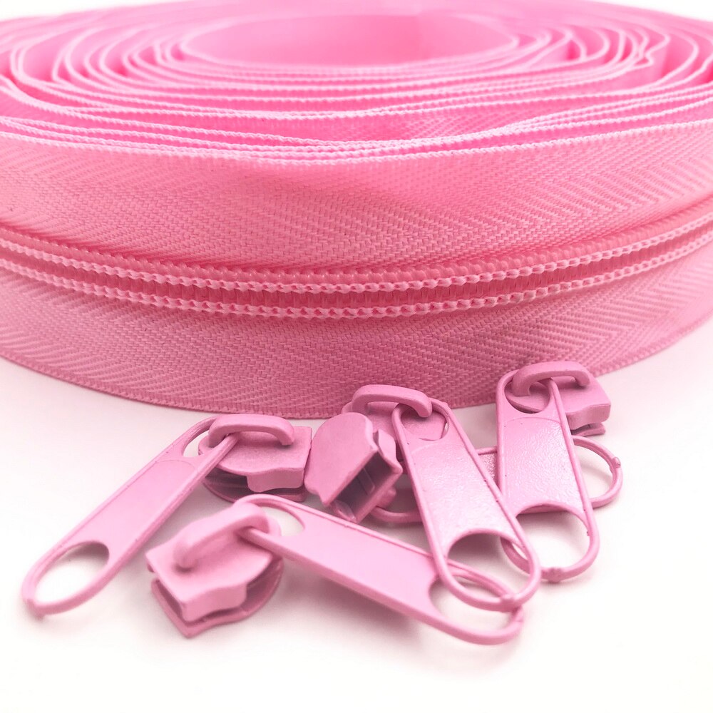 #5 5 Meter 24 Farben Nylon Spule Reißverschlüsse durch sterben Hof mit 10 stücke Schieberegler für DIY NäHenne Schneider handwerk Taschen: 134 Rosa