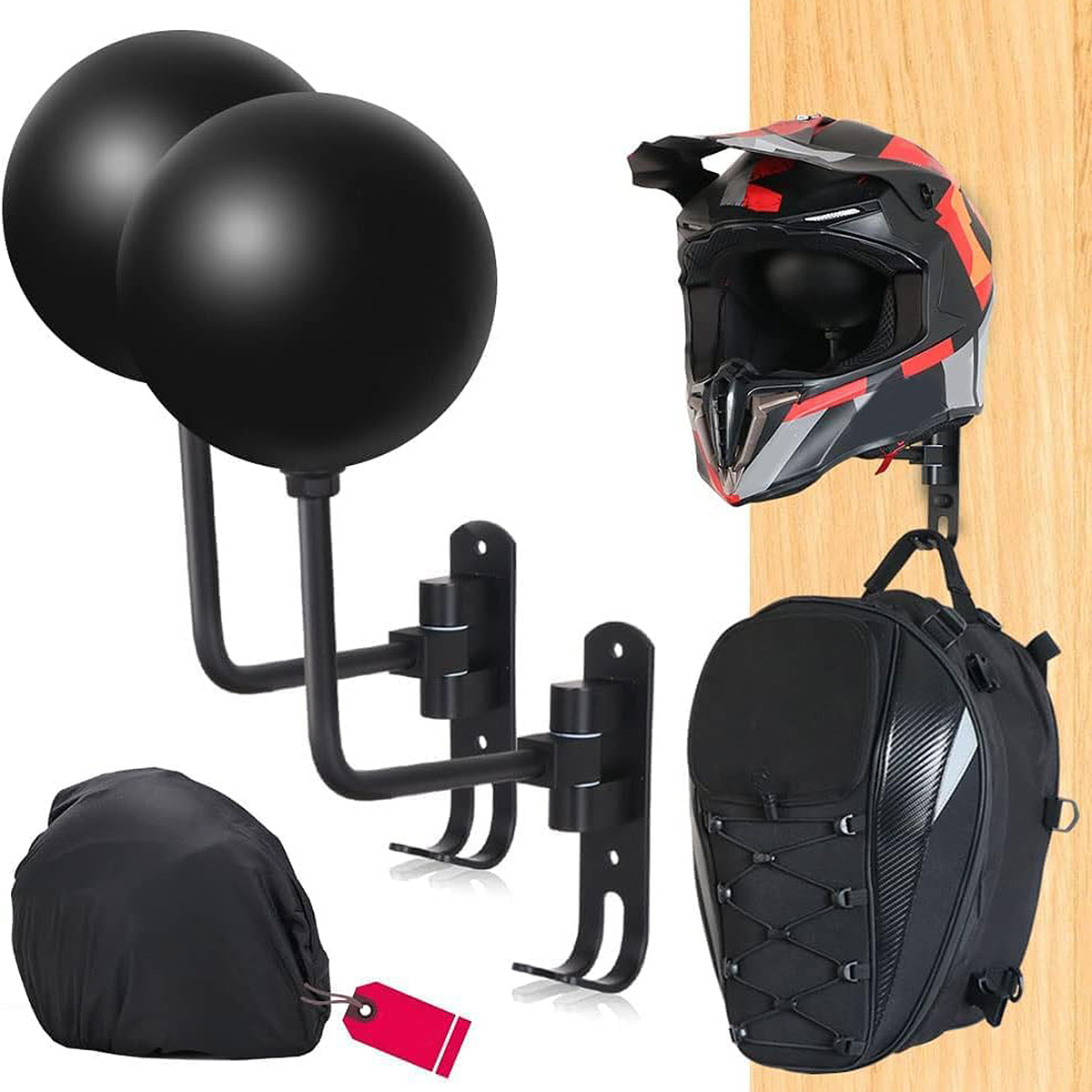 Soporte para casco de motocicleta Montaje en pared Rotación de 180° Fútbol americano Portacascos de bicicleta Con 2 ganchos Casco Soporte para colgar exhibición para gorras