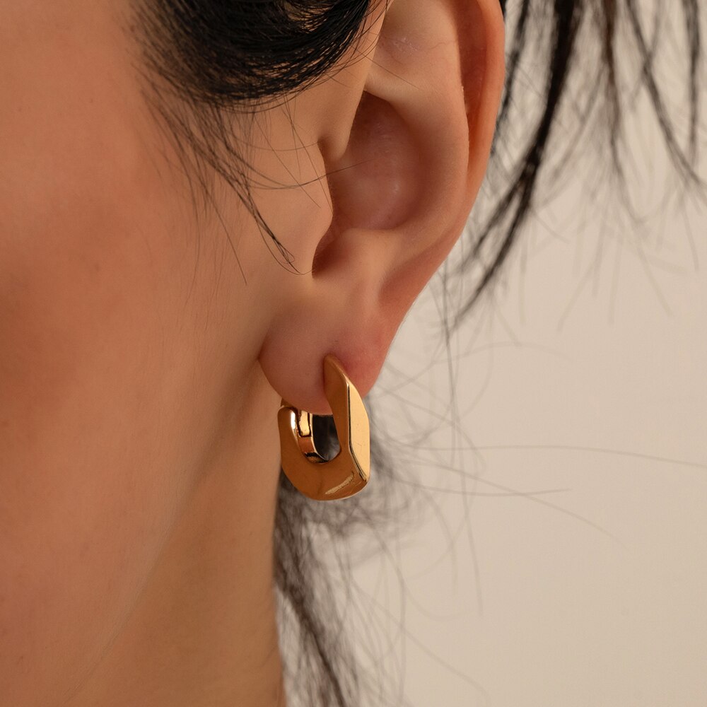 Boucles d'oreilles géométriques en forme de U pour femmes, créoles dorées créatives en cuivre épais martelé irrégulier, de fête, 2022