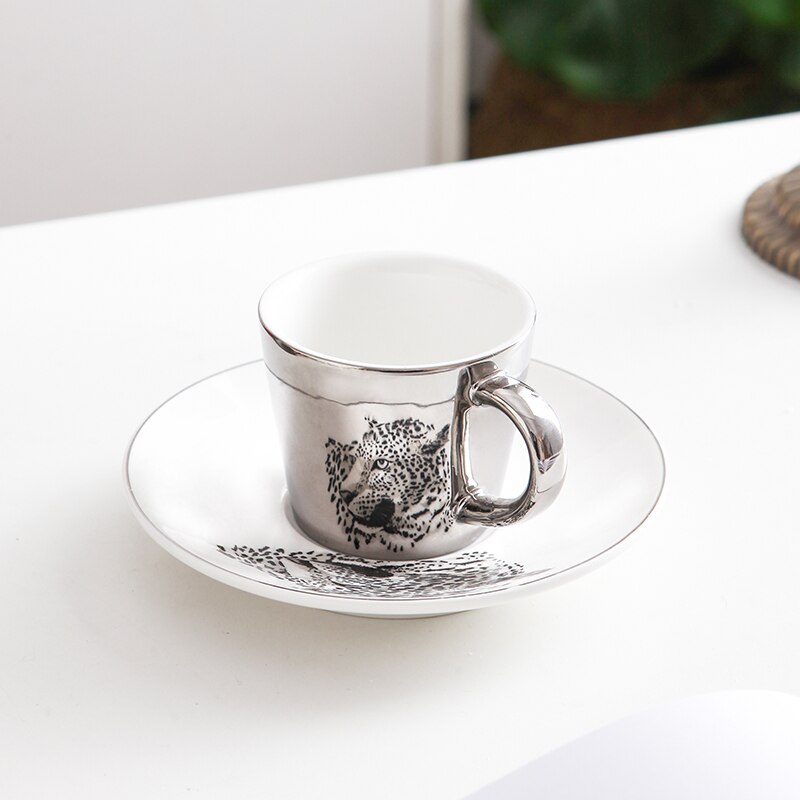 Leopard Anamorphic Cup Mirror Reflection Cup Zebra Mug Luycho Coffee Tea Set With Coaster 90ml-220ml