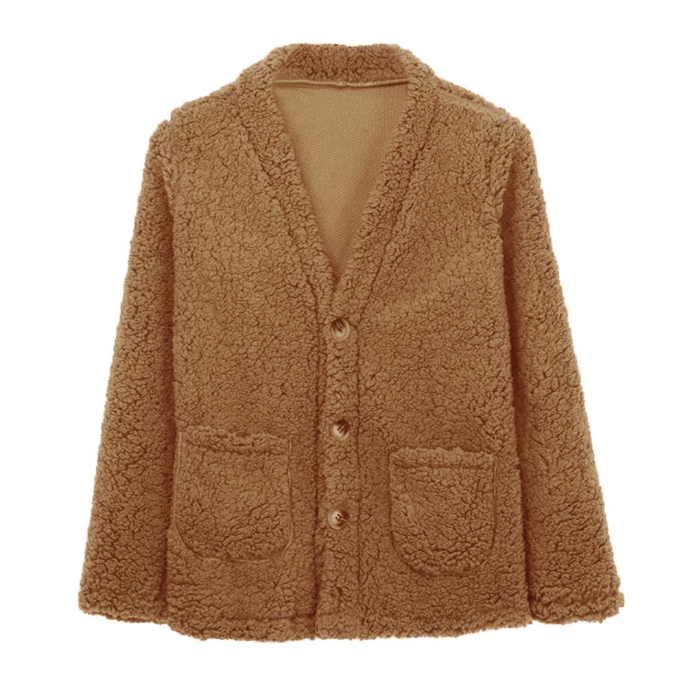 Veste de manteau à manches longues | Cardigan moelleux pour femmes, veste de pull pour hiver de couleur unie surdimensionnée: Marron / L