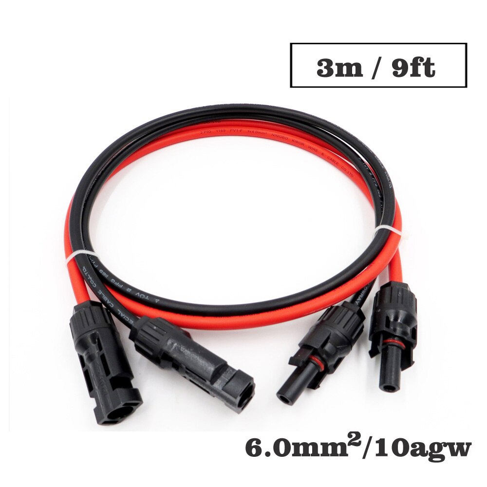 1pair X 6mm2 10AWG 1m 2m 3m 5m 10m PV Connector Extension Connect branch black parallel Series extend cable: 9ft