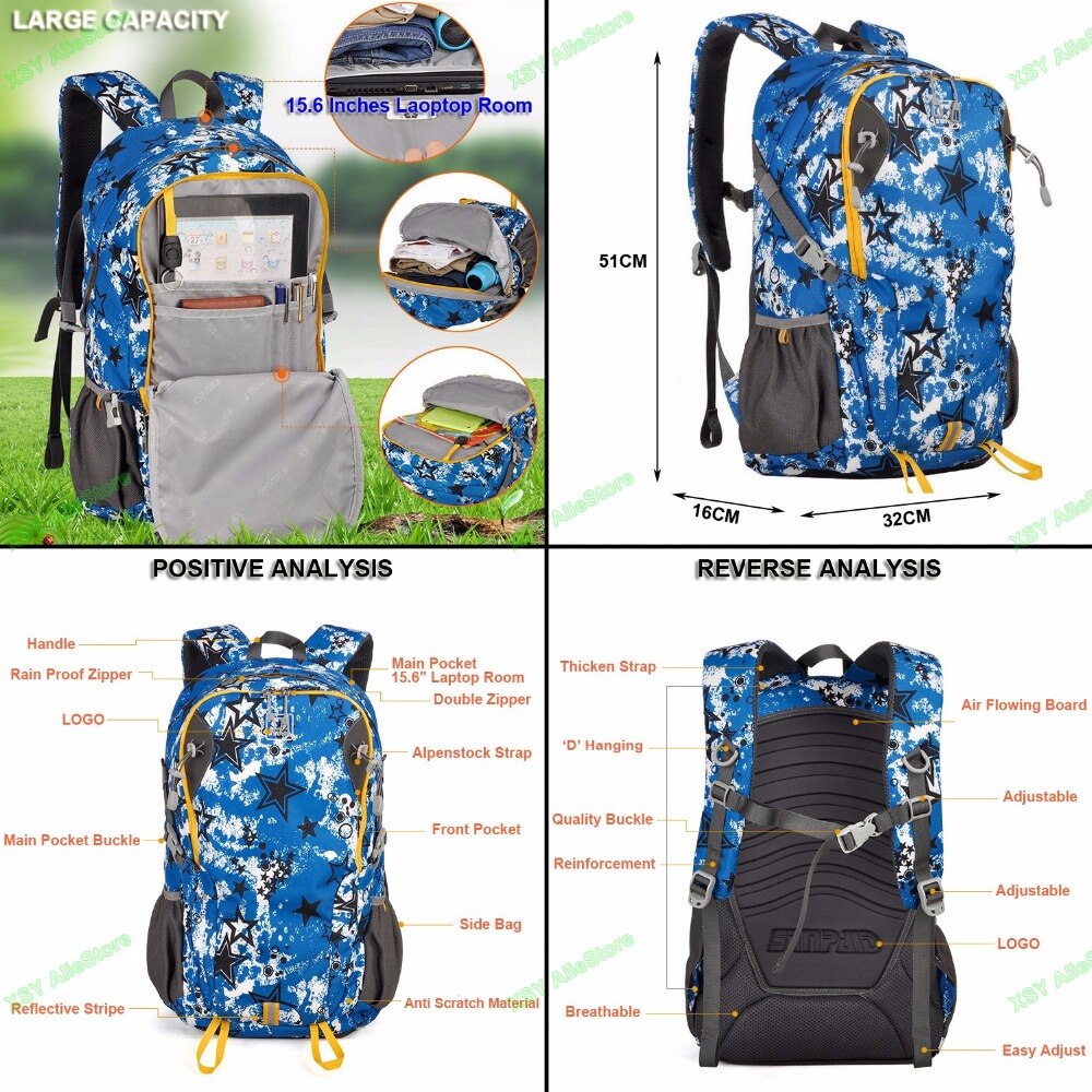 SINPAID, nueva mochila de viaje a prueba de agua a la para hombres y mujeres, bolsa de viaje multifuncional con patrón de estrella para chicas adolescentes