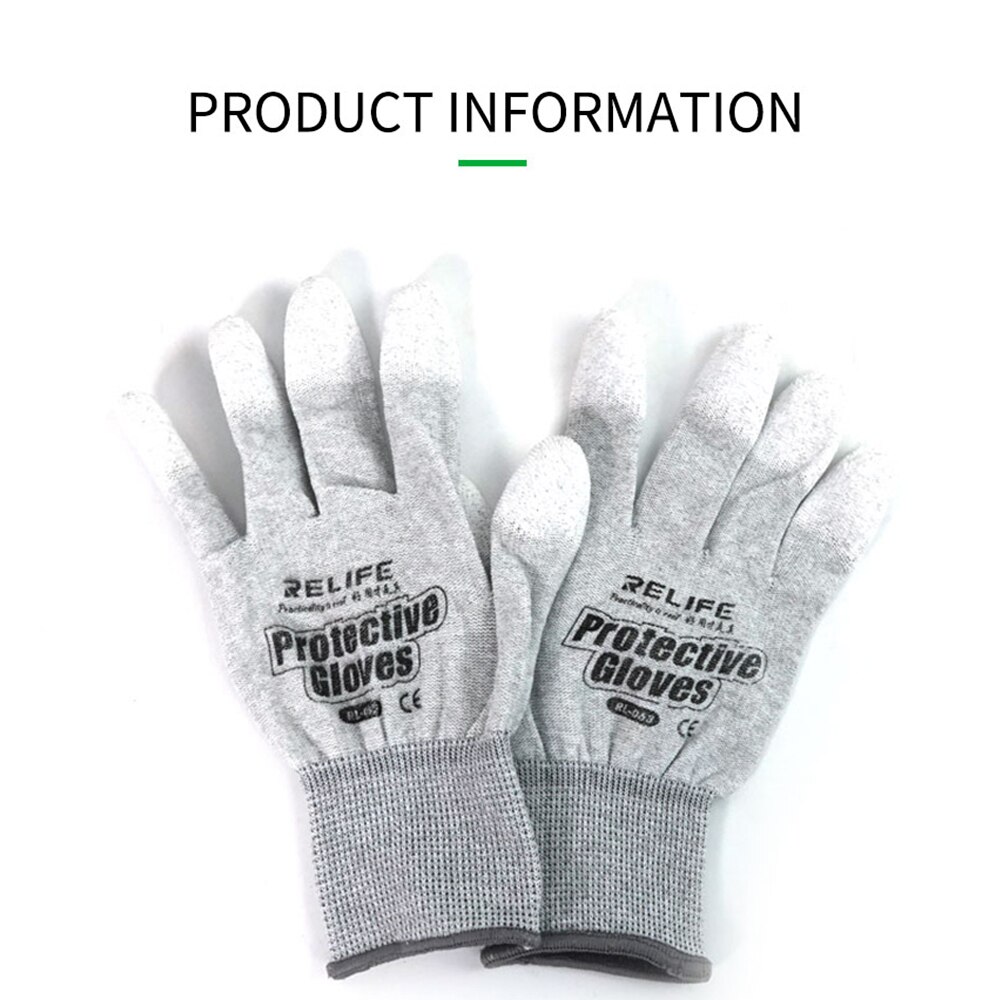 RELIFE RL-063 guantes antiestáticos antideslizantes ESD electrónico PU guantes de protección de dedos recubiertos para reacondicionamiento de teléfonos de computadora