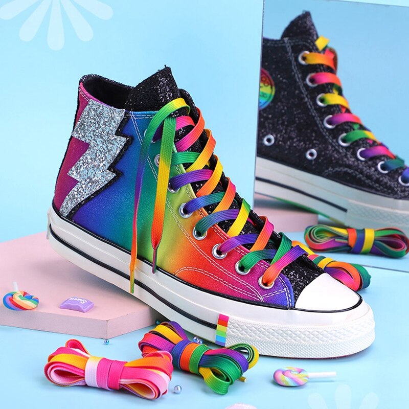 Modische flache Schnürsenkel, Regenbogen-Schnürsenkel für Sneaker, lässige Segeltuch-Schnürsenkel, Schuhzubehör, bunter Druck, Farbverlaufs-Schnürsenkel