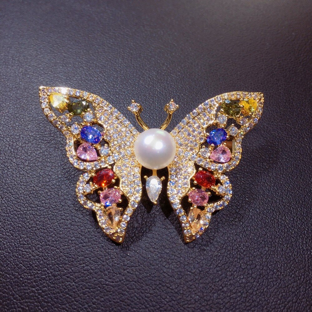 ZHBORUINI Feine Schmuck Natürliche Süßwasser Perle Brosche Jahrgang Schmetterling Brosche Stifte Perle Schmuck Frauen Dekoration
