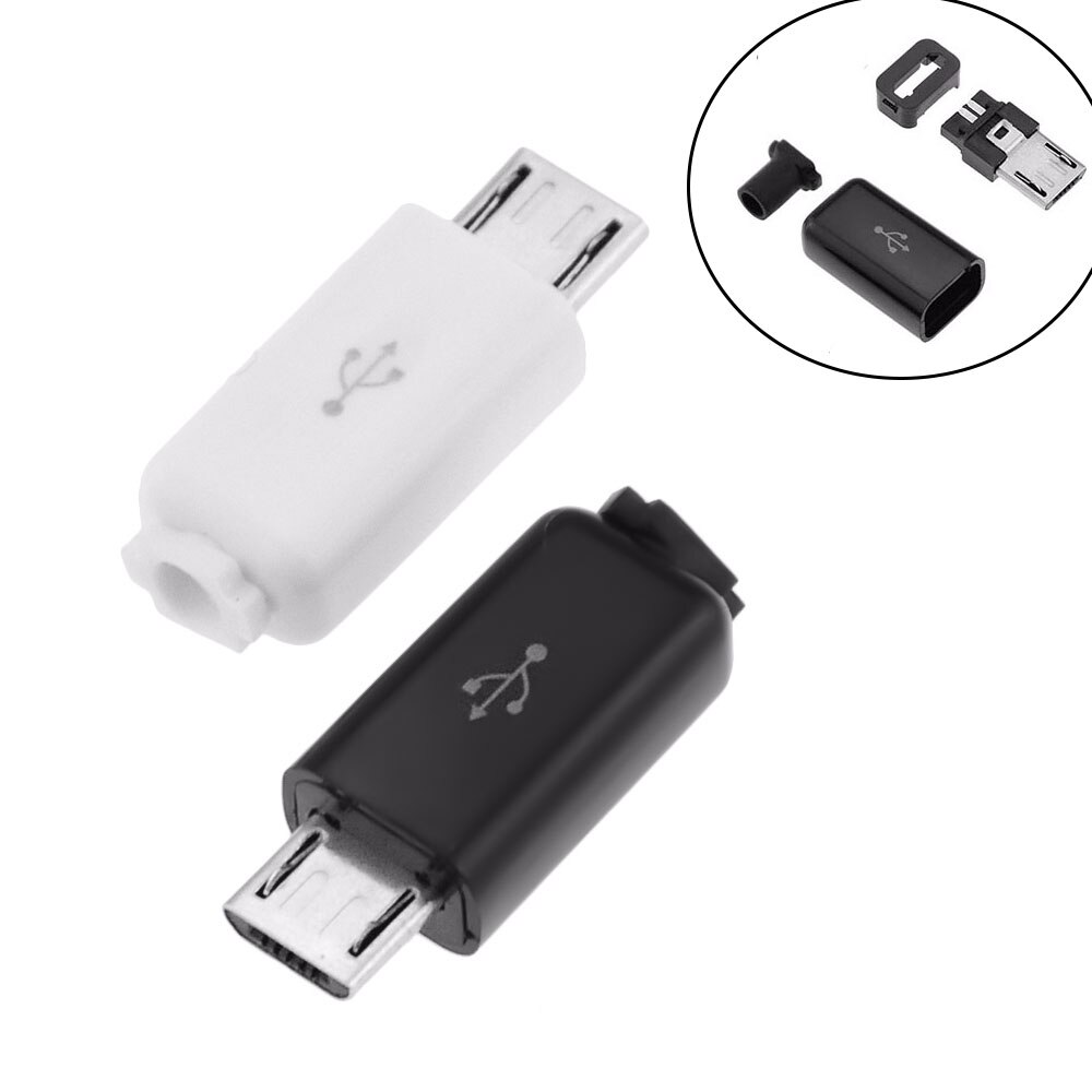 5PCS 4 in 1 Micro USB 5P Male connector plug Zwart/Witte lassen Data OTG line interface DIY datakabel accessoires