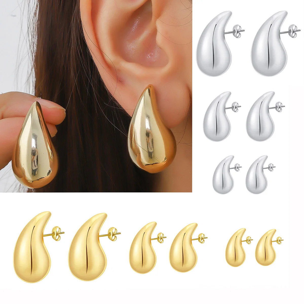 Andara 925 Sterling Silver Teardrop Earrings Eye-Catching Style Metal Texture 18k Gold Jewelry