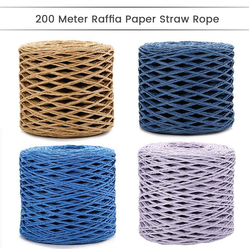 Fil de paille en raphia naturel, 2 rouleaux de 200 mètres, pour Crochet à la main, chapeau de paille d'été, sacs de plage, paniers à tricoter, fils colorés de 2mm