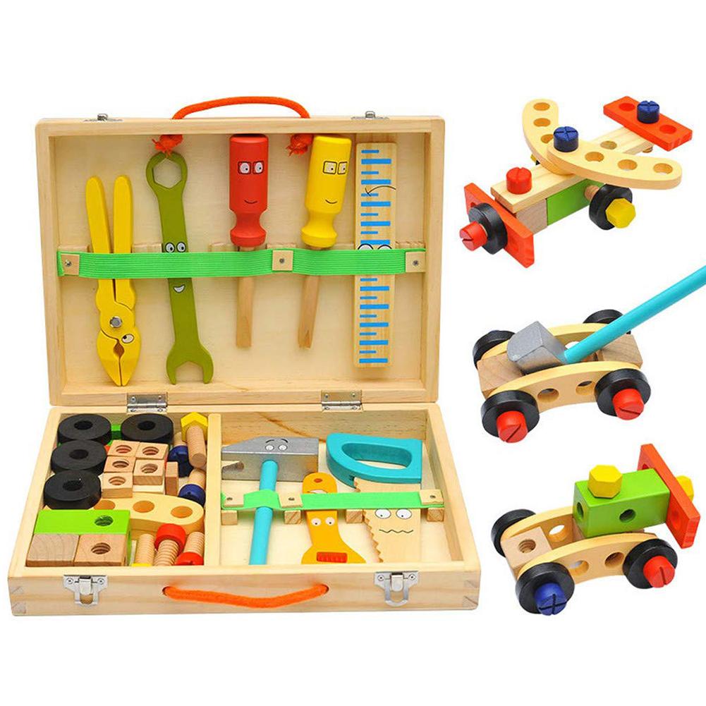 Kids Baby Hout Reparatie Set Tool Multifunctionele Speelgoed Draagbare Reparatie Tool Box Cartoon Jongen Educatief Speelgoed Voor Jongen Puzzel Speelgoed