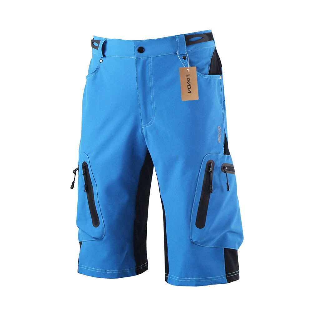 Lixada Bicycle Shorts Baggy Shorts Breathable Cycling Shorts For Men MTB Mountain Bike Shorts with Zippered Pockets: Blue / L