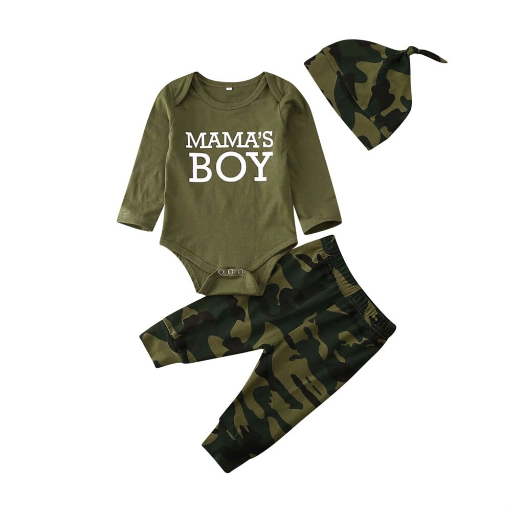 0-12M Baby MAMA'S JONGEN/MEISJE Romper Top Camo Broek Kleding 3 STUKS Katoenen Baby Kleding Set outfit: Boy / 9 to 12 Months