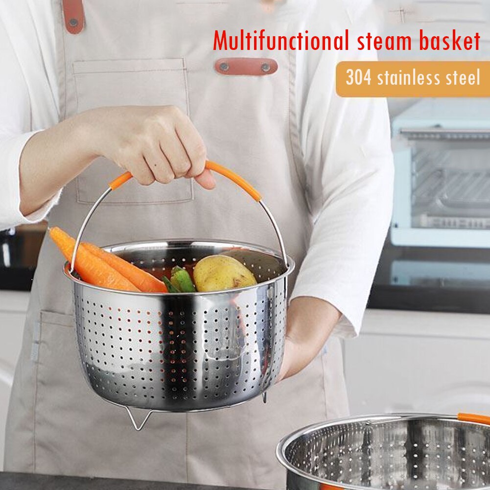 Stainless Steel Kitchen Steam Basket Pressure Cooker Anti-scald Steamer Multi-Function Fruit Cleaning Basket Cooker Accessories