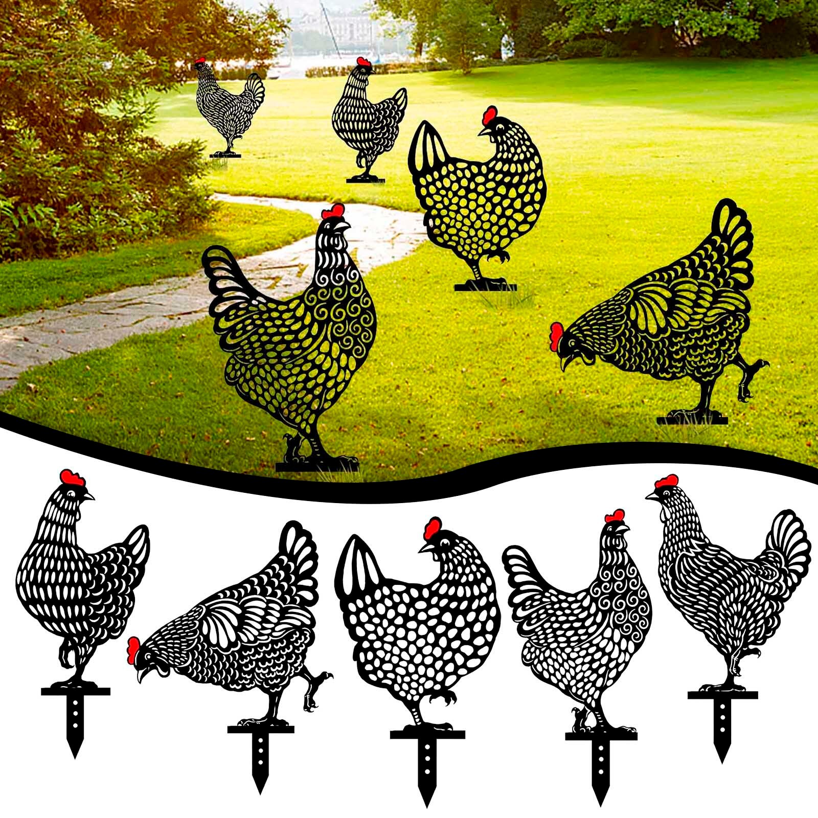 Metal Chicken Art Crafts Garden Ornaments Outdoor Garden Backyard Lawn Stakes Hen Garden Yard Crafts Decoration #G