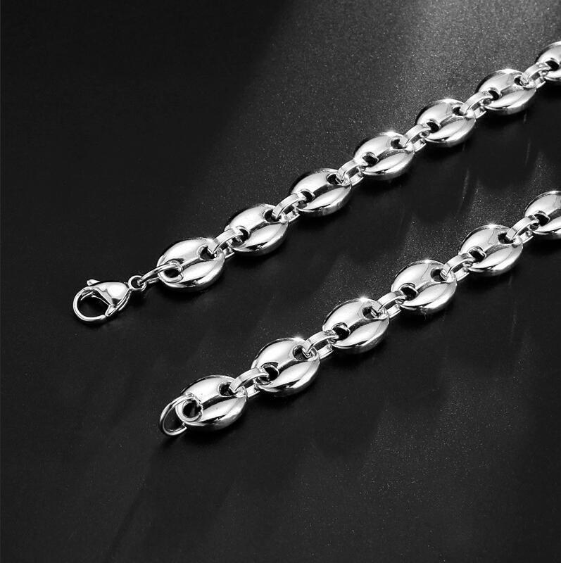 Collar de cadena de eslabones de granos de café, cadena trenzada de acero inoxidable para hombres y mujeres, collar minimalista de rapero de hip hop, cadena de granos de café