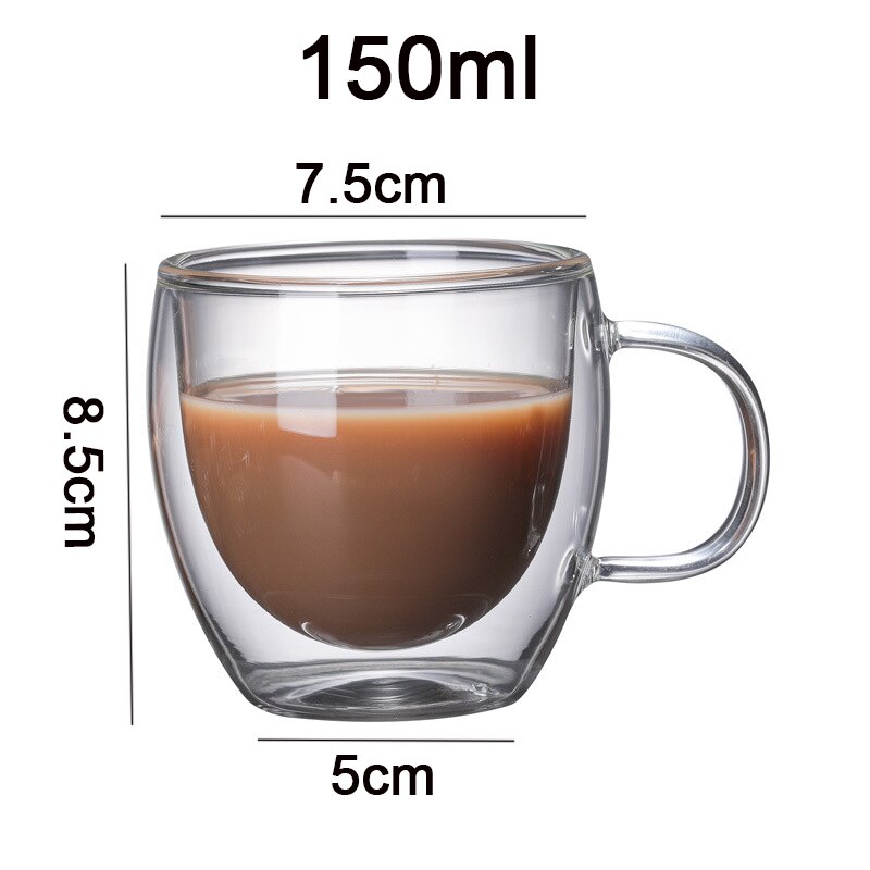 Dubbelwandige Glazen Cup Hart Vorm Glas Geïsoleerde Kopje Espresso Koffie Beker Mok Koffie Theekopje Latte Cup Transparante Glazen Beker: 150ml / 4Pcs