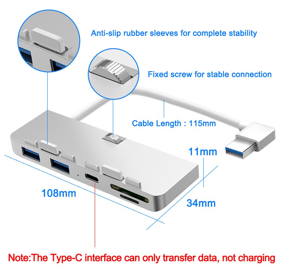 Aluminum alloy usb 3.0 hub 3 port adapter splitter with SD/TF Card Reader for iMac 21.5 27 PRO Slim Unibody computer