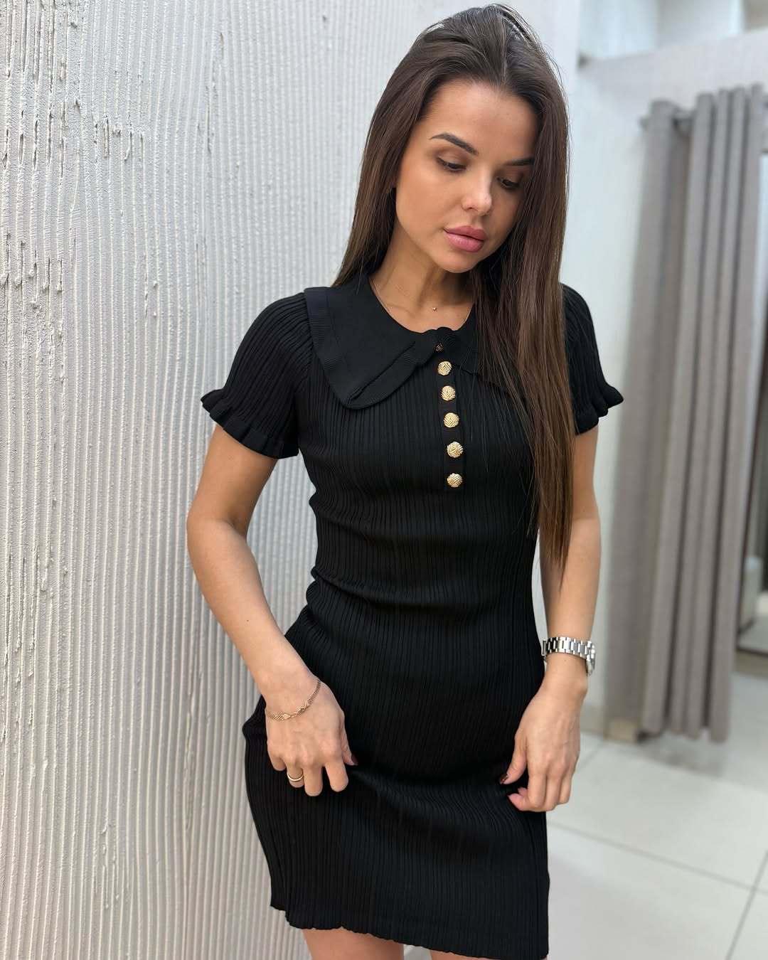 Stickad klänning damer vintage volanger slag kortärmad bodycon-klänningar dam casual sommar vit gul rosa svart: L / Brun