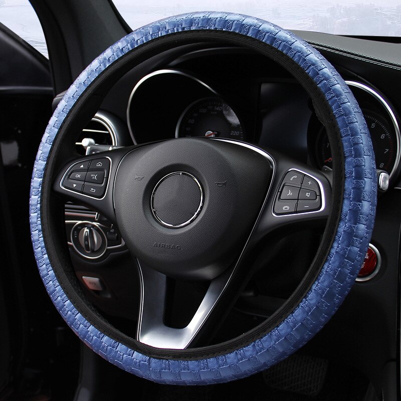 Geweven Lederen Elastische Zonder Binnenring Auto Stuurhoes Comfortabele Shock Absorptian Installeren Auto-Styling: Blauw