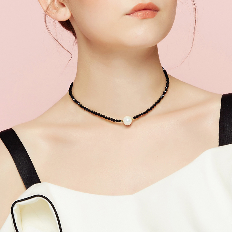 Stijl Imitatie Parel Hanger Choker Vrouwelijke Zwarte Kristal Kralen Ketting Voor Vrouwen Sieraden Meisjes