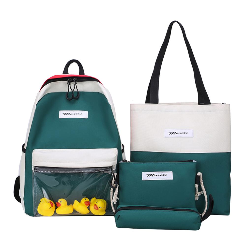 4 Stks/set Canvas Tas Voor Student Hit Kleur Vrouwen Rugzakken Tiener School Rugzak Mochila Grote Capaciteit Leuke Bookbags Rugzak