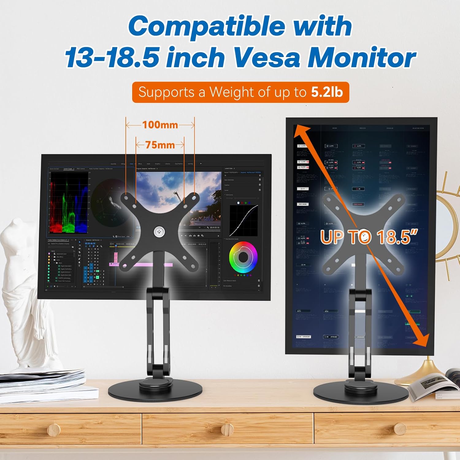Cdisplay Portable Monitor VESA Stand Height Adjustment Monitor Table Stand Desk Mount for 13-18" Computer Screen