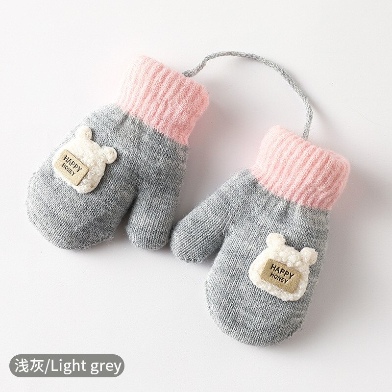 Guantes de dibujos animados para niños, manoplas suaves y cálidas, de punto, accesorios de Navidad: Light Gray